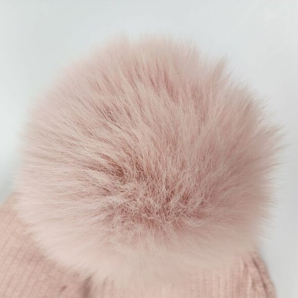 Vince Camuto Beanie Hat With Faux Fur Pom Pom Pale Pink Women's One Size - Picture 4 of 8